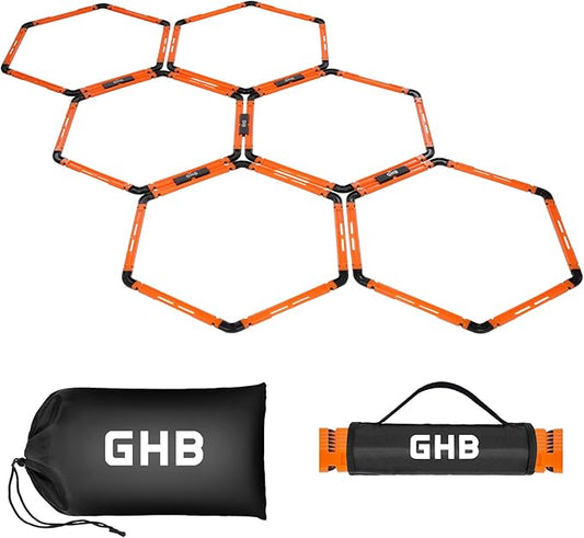 GHB Hex Agility Rings Speed Rings with Carrying Bag 6 Set Portable Hexagon Rings, Agility Hurdles for Agility Footwork Training