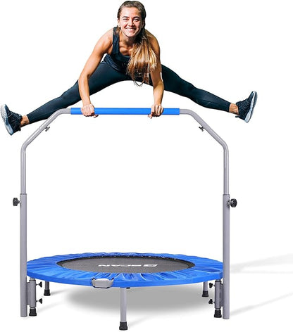 BCAN 40/48" Foldable Mini Trampoline Max Load 330lbs/440lbs, Fitness Rebounder with Adjustable Foam Handle, Exercise Trampoline for Adults Indoor/Garden Workout