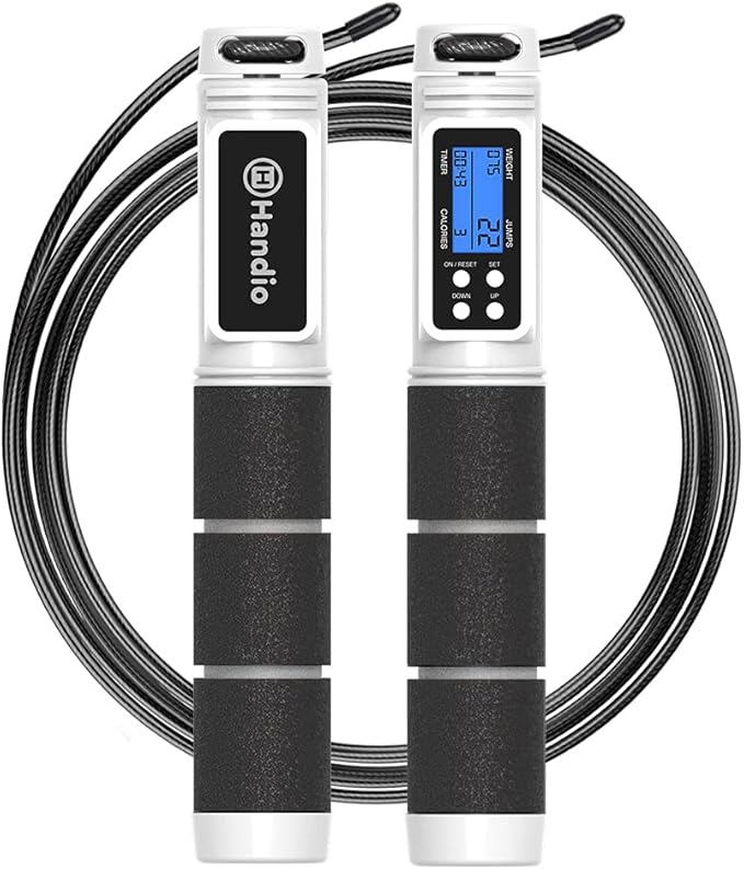 Jump Rope, H Handio Jump Rope with Counter, Workout Jumping Rope with Steel Ball Bearings, Adjustable Length Speed Skipping Rope for Men Women Kids Home Gym, Crossfit, Fitness Exercise