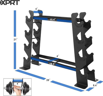 Rubber Dumbbell stand – Dumbbell Storage rack, Perfect For 5-30 lbs Set – 2 Tiers & 2 Vertical Slots With Protective Inserts – Compact & Versatile Design, Max. Weight 400 lbs.