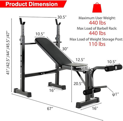 Olympic Weight Bench With Soft Comfortable Cushion Multipurpose Workout Equipment For Home Gym Full-Body Workout