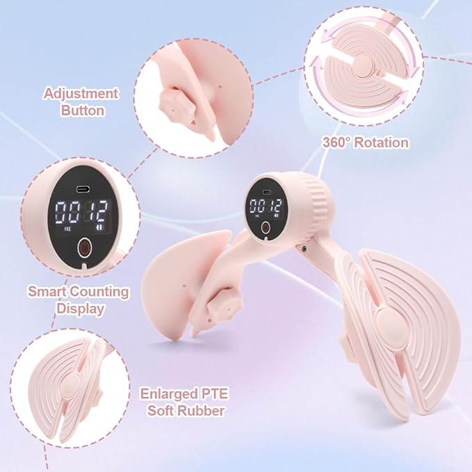 Thigh Master Thigh Exerciser, Kegel Exerciser, Inner Thigh Exerciser Equipment with Counter Rechargeable, Hip and Pelvic Floor Muscle Trainer, Adjustable Resistance Legs Workout