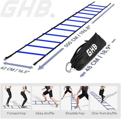 GHB Pro Agility Ladder Agility Training Ladder Speed 12 Rung 20ft with Carrying Bag