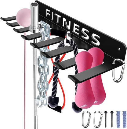 Home Gym Accessories Organization Storage Rack Equipment For Home 8 Hook Wall Hanger Display Gear Barbells Resistance Bands Jump Ropes Lifting Belt Hanger Accessories Hardware Included