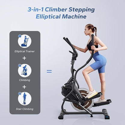 MERACH Elliptical Machines for Home, 3 in 1 Cardio Climber Stepping Elliptical Machine with MERACH APP Compact Elliptical Exercise Machine, & Stair Stepper Trainer, 16-Level Magnetic Resistance