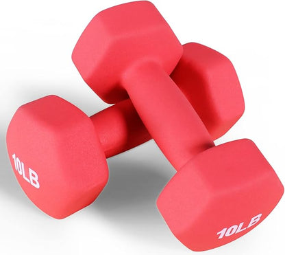 Signature Fitness Neoprene Dumbbell Hand Weights, Anti-Slip, Anti-roll, Hex Shape Colorful, Pair or Set with Stand