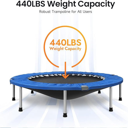 BCAN 40/48" Foldable Mini Trampoline Max Load 330lbs/440lbs, Fitness Rebounder with Adjustable Foam Handle, Exercise Trampoline for Adults Indoor/Garden Workout