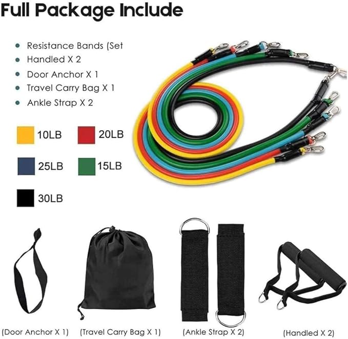 Ultimate 10-Piece Resistance Band Exercise Set for Versatile Workouts & Home Gym: Complete Set with Handles, Door Anchor, Ankle Straps, Carry Bag - Perfect at-Home Workout Equipment