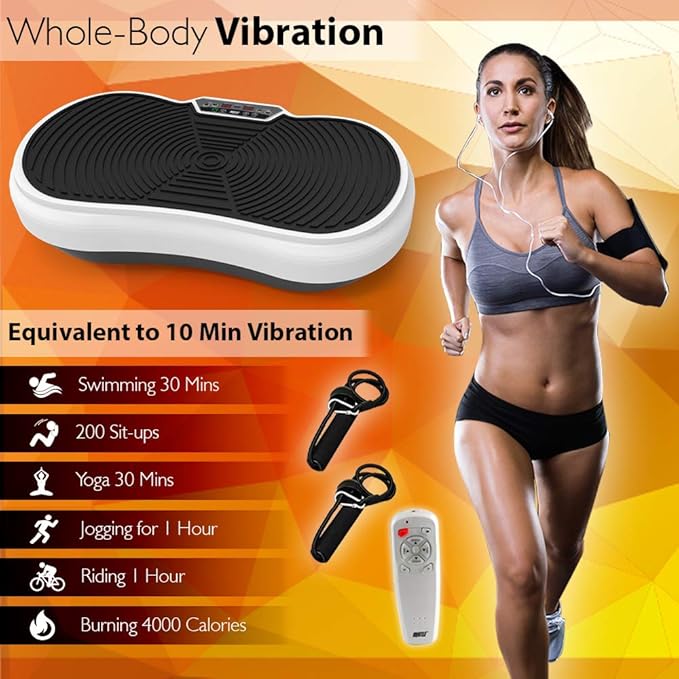 Hurtle Fitness Vibration Shaking Platform - Workout Machine Exercise Equipment for Home Vibration Plate Balance your Weight Workout Equipment Includes Remote Control, Balance Straps, Home Gym, White