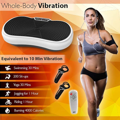 Hurtle Fitness Vibration Shaking Platform - Workout Machine Exercise Equipment for Home Vibration Plate Balance your Weight Workout Equipment Includes Remote Control, Balance Straps, Home Gym, White