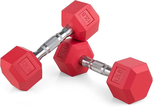 Portzon 8 Colors Options Compatible with Set of 2 Rubber Dumbbell Weight, 5-50 LB, Anti-Slip, Anti-roll, Hex Shape