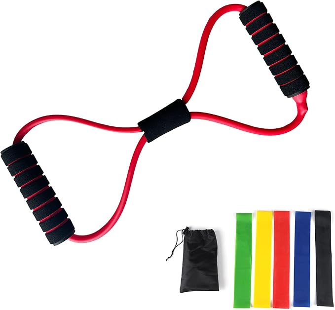 Gym or Home Workout Equipment,Figure 8 Resistance Band with Padded Handles Great for Stretch, Exercise, Fitness Training, Yoga, Resistance Weights, Therapy (Light Resistance 15lbs.)