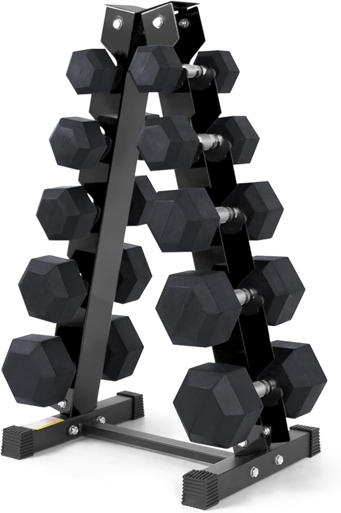 RitFit 5-300LBS Rubber Encased Hex Dumbbell Sets with Optional Rack for Home Gym, Coated Hand Weights for Strength Training, Workouts