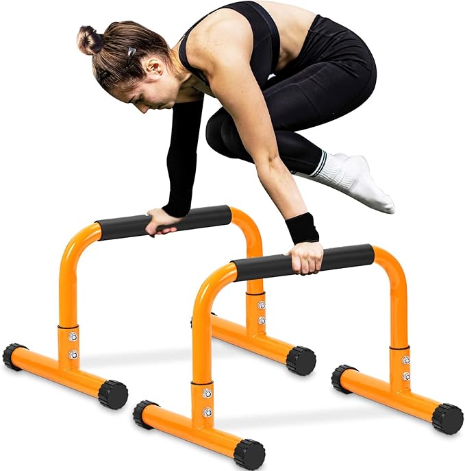 TABEKE Push Up Bar, 14'' High Steel Parallettes & Dip Bar with Full Coverage Foam Handle, Heavy-Duty Calisthenics Parallel Bars for L-Sit, Dips, Home Gym Strength Training Workout