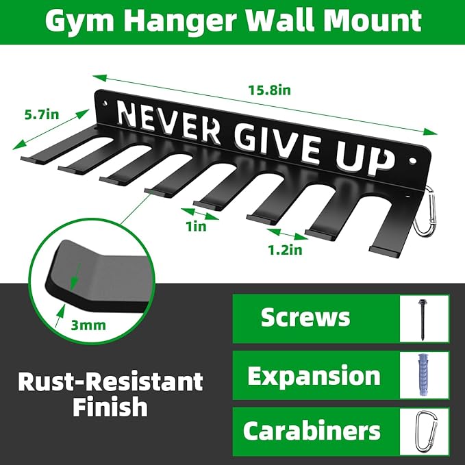 Home Gym Accessories Organization Storage Rack Equipment For Home 8 Hook Wall Hanger Display Gear Barbells Resistance Bands Jump Ropes Lifting Belt Hanger Accessories Hardware Included