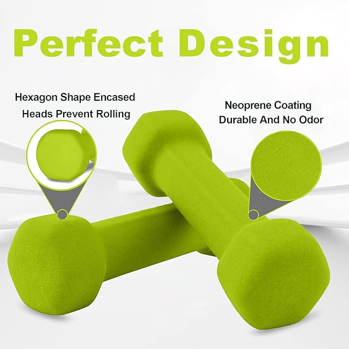 Dumbbells Set of 2 Exercise & Fitness Dumbbell for Home Gym Women Free Weights Hand Hex Dumb Bells 4 LB Pair Green