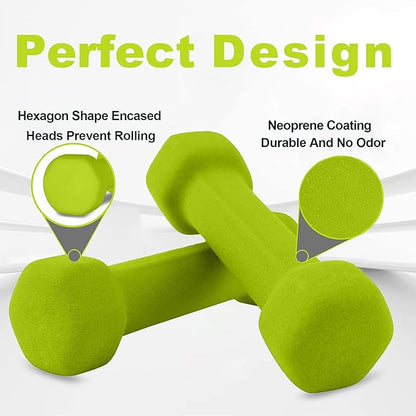 Dumbbells Set of 2 Exercise & Fitness Dumbbell for Home Gym Women Free Weights Hand Hex Dumb Bells 4 LB Pair Green