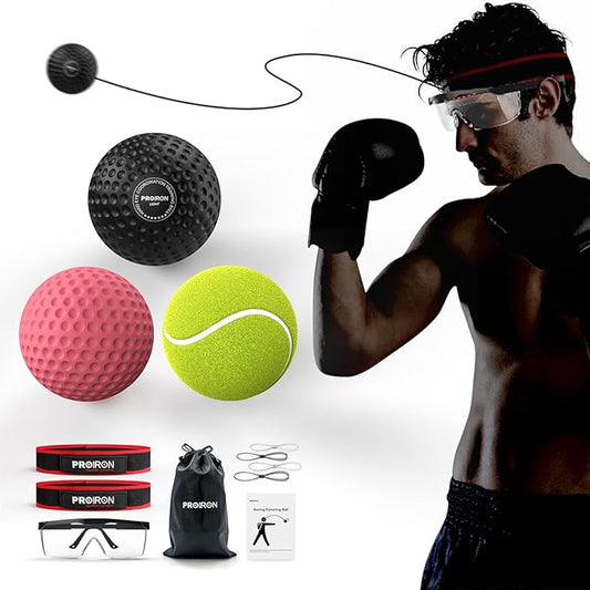 PROIRON Boxing Reflex Ball with Safety Glasses, 4 Reflex Ball, 2 Headband for Adult/Kids, Boxing Head Ball for Punch Speed, Hand Eye Coordination Training Equipment Boxing MMA, Gifts for Teenage Boys