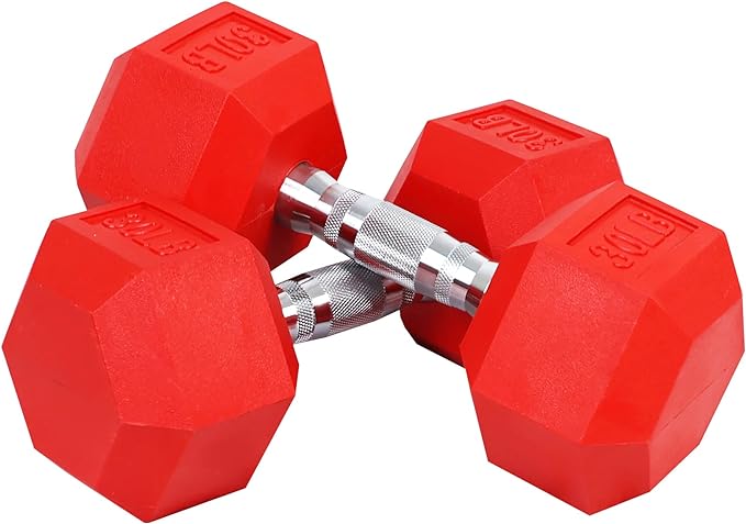 Signature Fitness Colored Rubber Coated Hex Dumbbell Weight Set,Multiple Packages