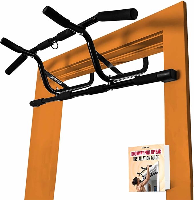 DMoose Pull Up Bar for Doorway - Upto 250 Lbs Capacity, Chin Up Bar with No Screwing & No Slipping Hanging Bar with Padded Handles for Strength Training, Door Frame Pullup Bar with Installation Guide