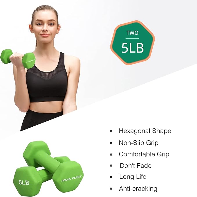 Dumbbell Hand Weight Pairs – Neoprene Dumbbell Exercise & Fitness For Home Gym Equipment and Adjustable Dumbbell Sets–Non-Slip, Color Coded Hex Shaped Free Weights For Women,Men 2LB 3LB 5LB 8LB 10LB Pounds