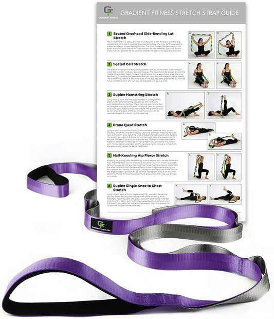 Gradient Fitness Stretching Strap for Physical Therapy, 12 Multi-Loop Stretch Strap 1.5" W x 8' L, Neoprene Handles, Physical Therapy Equipment, Yoga Straps for Stretching, Leg Stretcher