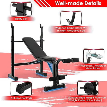 Olympic Weight Bench With Soft Comfortable Cushion Multipurpose Workout Equipment For Home Gym Full-Body Workout