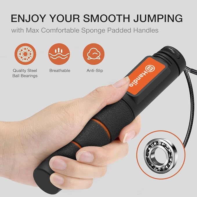 Jump Rope, H Handio Jump Rope with Counter, Workout Jumping Rope with Steel Ball Bearings, Adjustable Length Speed Skipping Rope for Men Women Kids Home Gym, Crossfit, Fitness Exercise