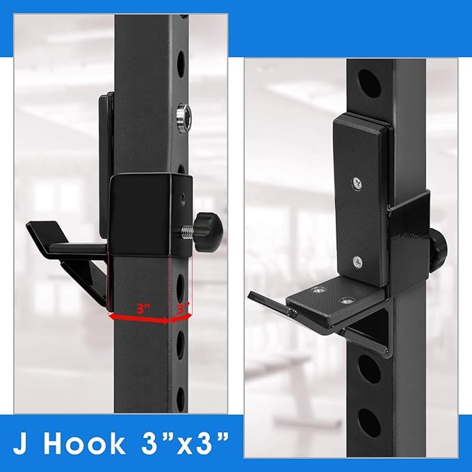 Yes4All Power Rack Attachment – J-Hook Barbell Fit 2x2 or J-Hook Barbell Fit 3x3 in Square Tube