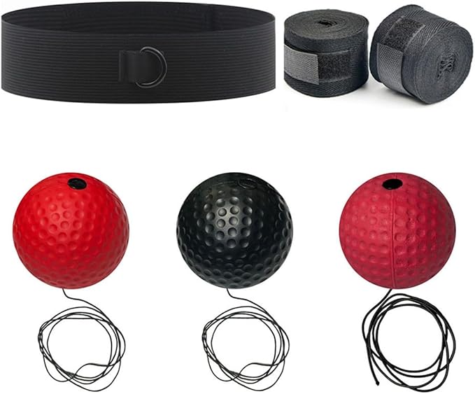 Boxing Reflex Ball with 3 Sets of Hand Protective Boxing Bandages, Boxing Training Balls, and MMA Speed Training is Suitable for Adults/Children