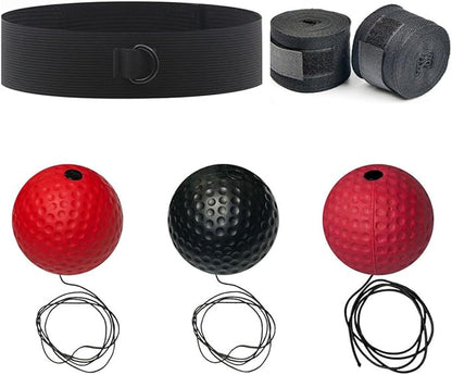 Boxing Reflex Ball with 3 Sets of Hand Protective Boxing Bandages, Boxing Training Balls, and MMA Speed Training is Suitable for Adults/Children