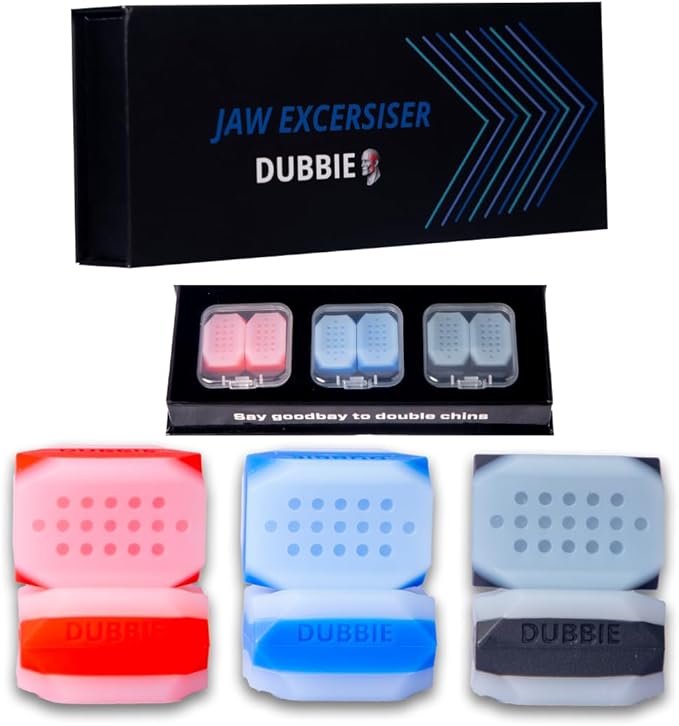 Dubbie Not Damage Teeth Jawline Exerciser, 3 Resistance Levels, 6 pcs Silicone Jawline Exerciser Tablets for Men & Women, Facial Fitness Trainer, Acne Treatment & Slimming Device