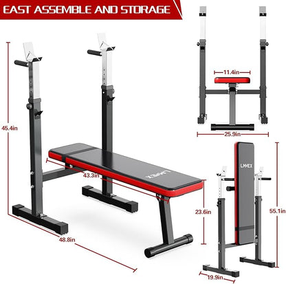 Adjustable Weight Bench Press with Squat Rack Folding Multi-Function Dip Station for Full Body Workout Home Gym Strength