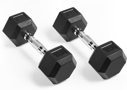 LIONSCOOL Rubber Encased Hex Dumbbells in Pairs or Single 5-65lbs