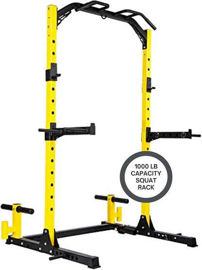 HulkFit Multi-Functional Adjustable Pro Series Squat Stand Power Cage With Multi-Grip Pull Up Bar Strength Training Exercise Equipment For Home Gym For Bench Press, Squats, And Deadlifts - Multicolor