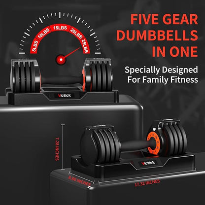 Adjustable Dumbbell Set 25LB Pair, Home Gym Weights with Non-Slip Handle, 5 in 1 Adjustable Dumbbells for Exercise and Full Body Strength Training