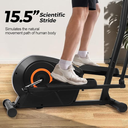 Panana Magnetic Elliptical Machine Quiet Smooth Stepping Elliptical Trainer Exercise Equipment w/ 8 Levels Adjustable Resistance,Wheels,Flywheel,LCD Monitor Pulse Sensor,Ipad Holder Home Gym Office