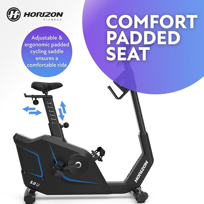 Horizon Fitness 5.0U Upright Bike, Fitness & Cardio, Magnetic Resistance Cycle with Bluetooth, Padded Seat, Step-through Frame, and 300lb Weight Capacity