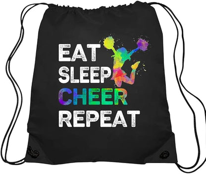 Haizct Eat Sleep Cheer Repeat Cheerleaders Drawstring Backpack, Cheerleading Drawstring Gym Bag for Cheerleaders, String Backpack Gym Sports Sack Bag Cheerleading Gifts for Woman