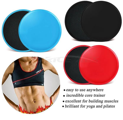 2 x Dual Sided Gliding Discs Exercise Sliders Core Sliders Fitness Ultimate Trainer Gym Home Abdominal & Total Full Body Workout Equipment on ALL surfaces Slide & Glide Exercises (Red, Circle)