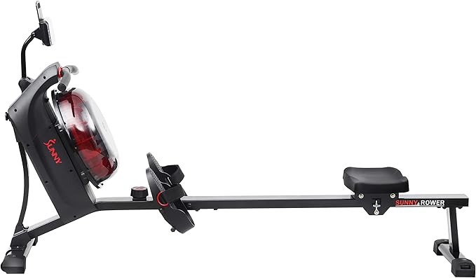 Sunny Health & Fitness Elite Water Rowing Machine with High Resistance Vertical Tank, Optional Exclusive Bluetooth SunnyFit App