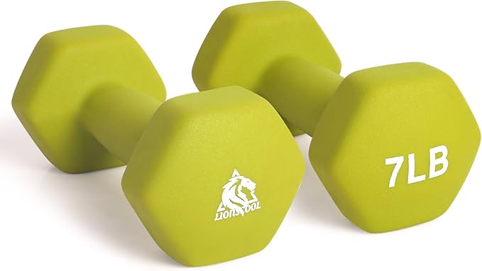 LIONSCOOL Set of 2 Neoprene Coated Dumbbell Hand Weights, Anti-Slip and Anti-Roll Hex Dumbbells in Pair for Strength Training, Resistance Training