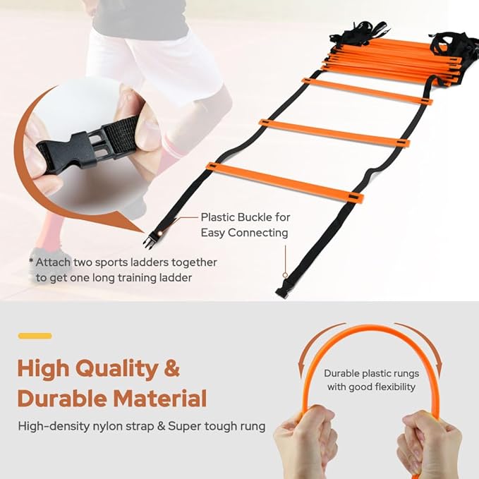 GHB Pro Agility Ladder Agility Training Ladder Speed 12 Rung 20ft with Carrying Bag