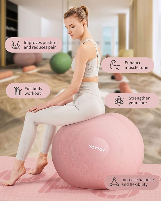 Anti-Burst Exercise Ball for Working Out, Yoga Ball for Pregnancy,Extra Thick Workout Ball for Physical Therapy,Stability Ball for Ball Chair Fitness with Pump