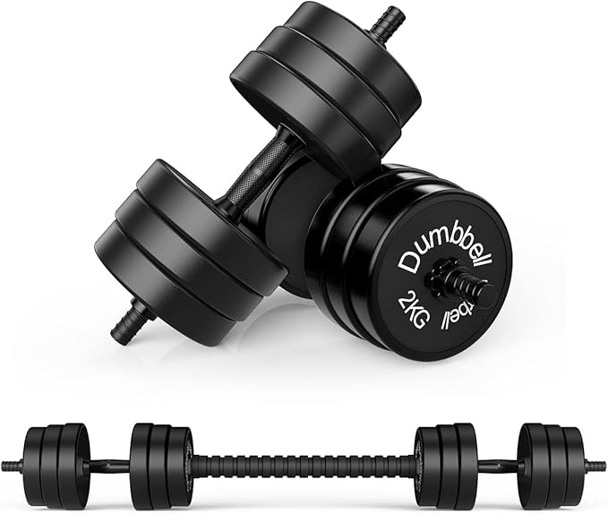 Funcode Adjustable Dumbbell Barbell 2 in 1, Neoprene Anti-Slip Handle, Easy Assembly and Save Space, Workout Strength Training Fitness Weight Home Gym.