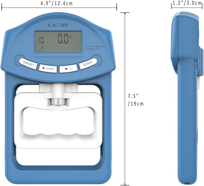 CAMRY Digital Hand Dynamometer Grip Strength Measurement Meter 198Lbs / 90Kgs Auto Capturing Electronic Hand Grip Power