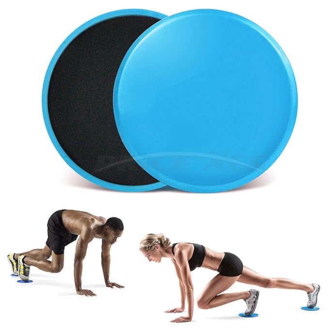 2 x Dual Sided Gliding Discs Exercise Sliders Core Sliders Fitness Ultimate Trainer Gym Home Abdominal & Total Full Body Workout Equipment on ALL surfaces Slide & Glide Exercises (Blue, Circle)