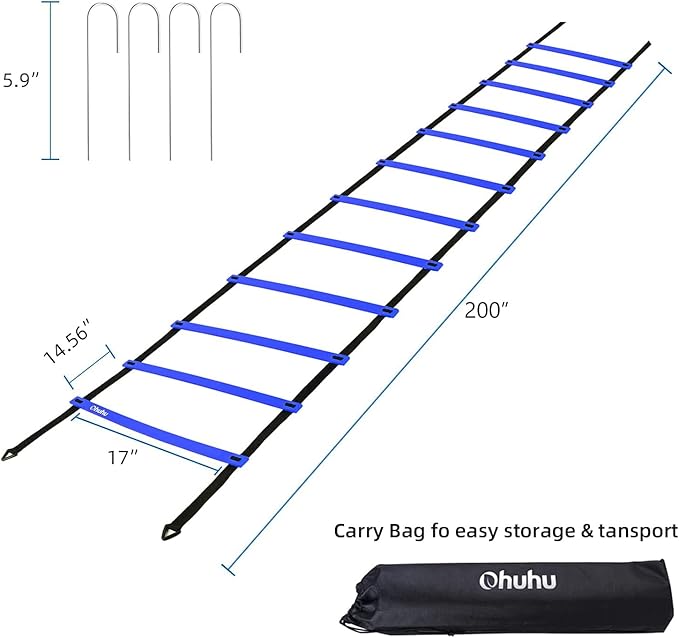 Agility Ladder Speed Training Set: Ohuhu 12 Rung 20ft Soccer 12 Cones, 4 Steel