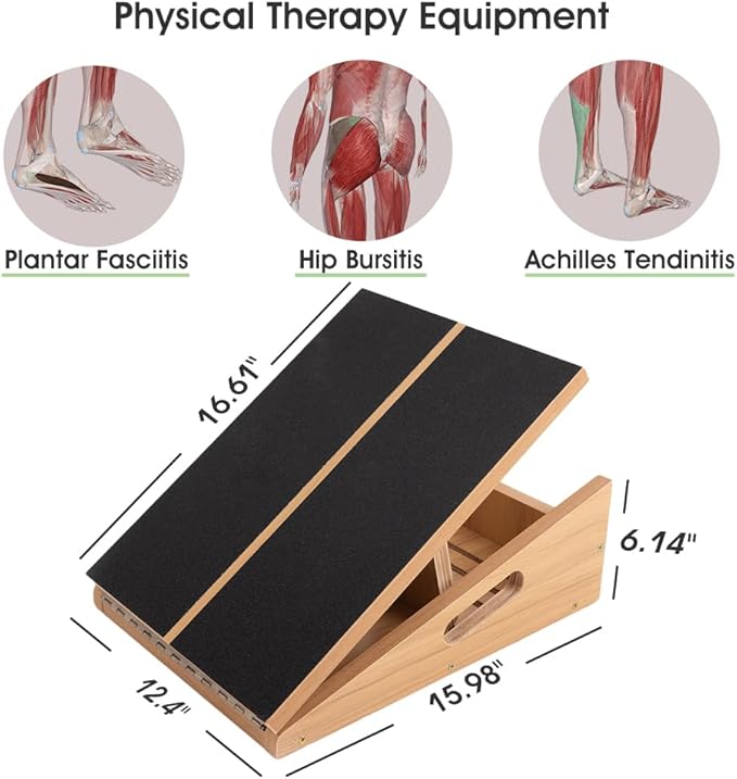 Wooden Slant Board/Calf Incline Board - Calf Stretcher with Anti-Slip Surface, Foldable and Portable Calf Stretch Wedge Board for Plantar Fasciitis Exercise