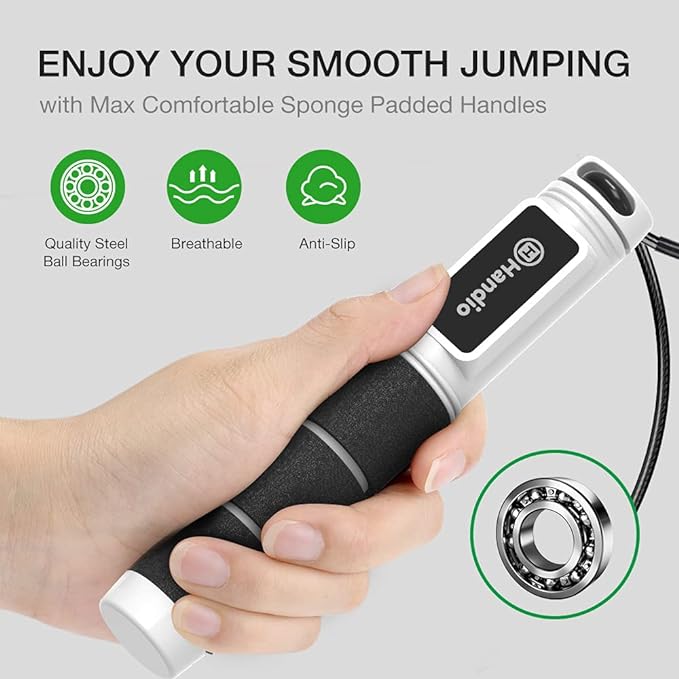 Jump Rope, H Handio Jump Rope with Counter, Workout Jumping Rope with Steel Ball Bearings, Adjustable Length Speed Skipping Rope for Men Women Kids Home Gym, Crossfit, Fitness Exercise